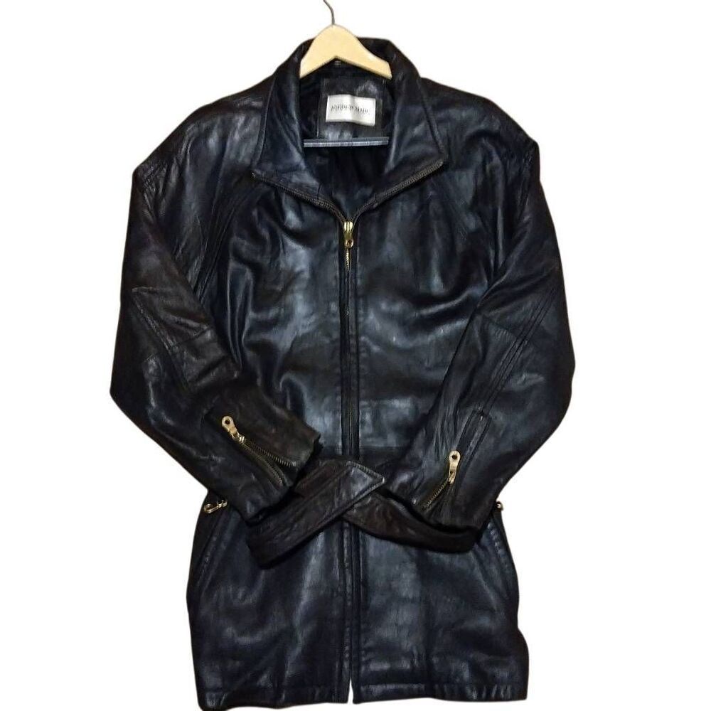 Andrew Marc Leather 3/4 Car Coat Men's Large Black